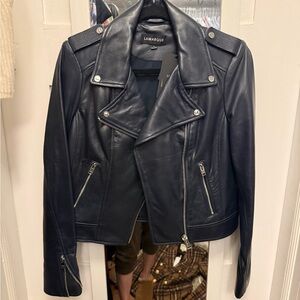 Lamarque Women's navy Donna Leather Moto Jacket n